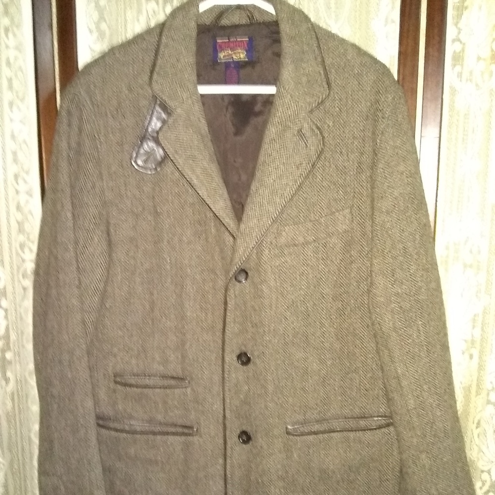 Cremieux Brown Wool Tweed Blazer w/collar strap
